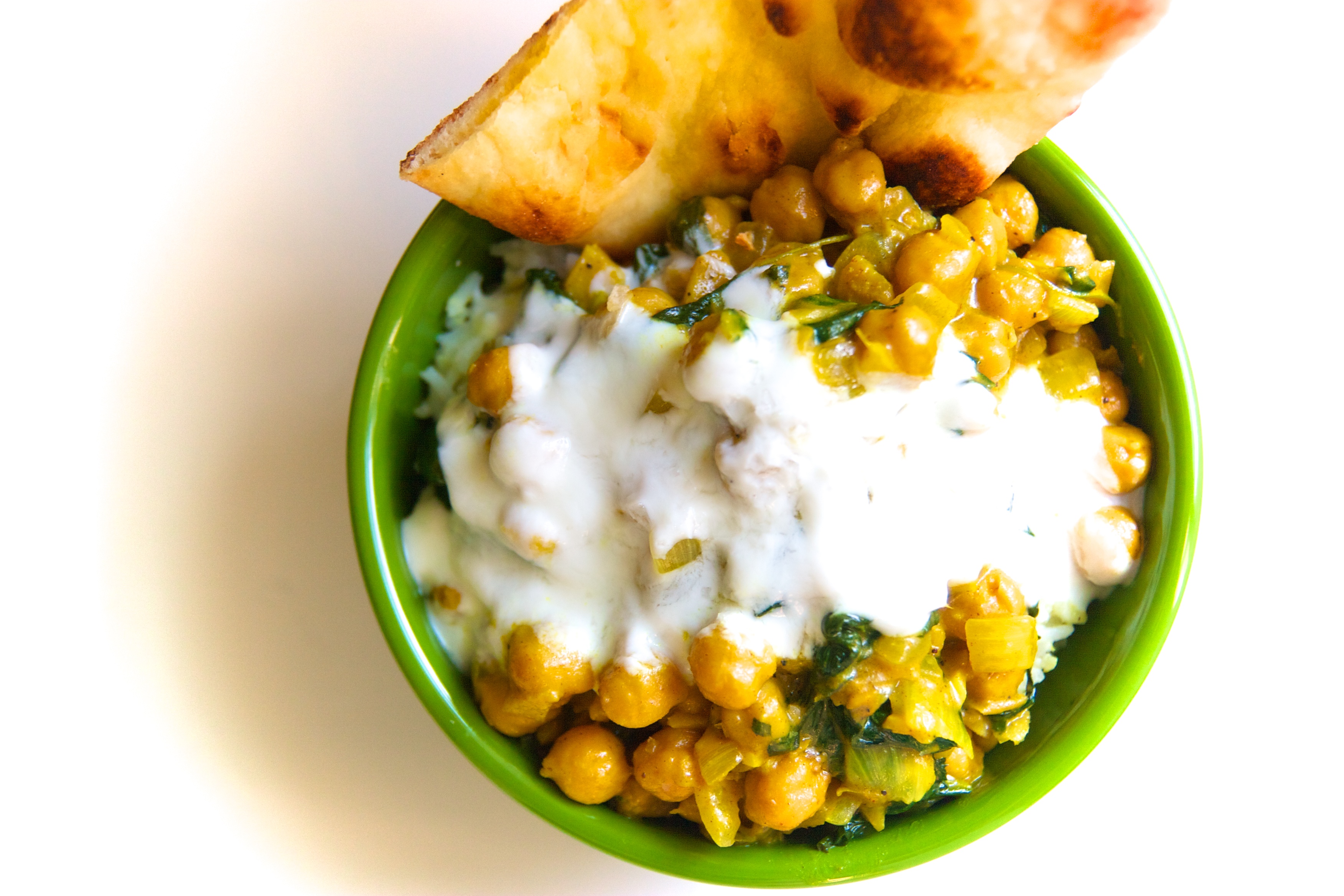 Chickpea & Spinach Curry with Lime Yoghurt & Garlic Nan