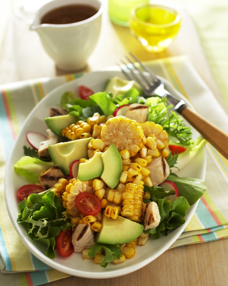Spicy Roasted Corn, Avocado and Chicken Salad
