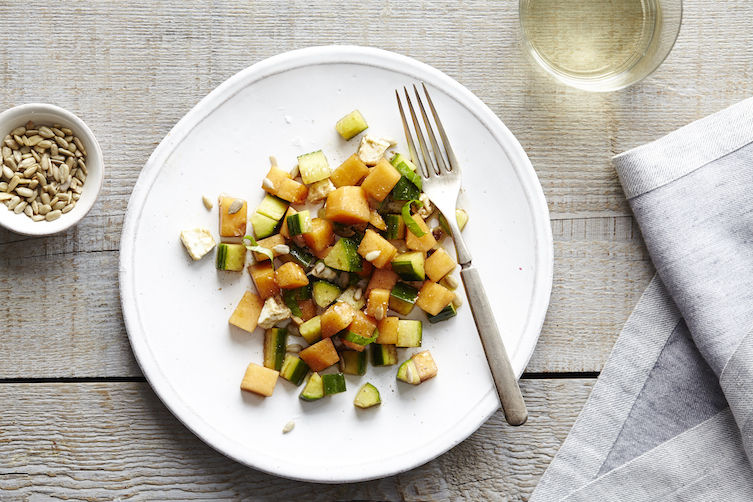 Cantaloupe Cucumber Salad with Basil and Feta