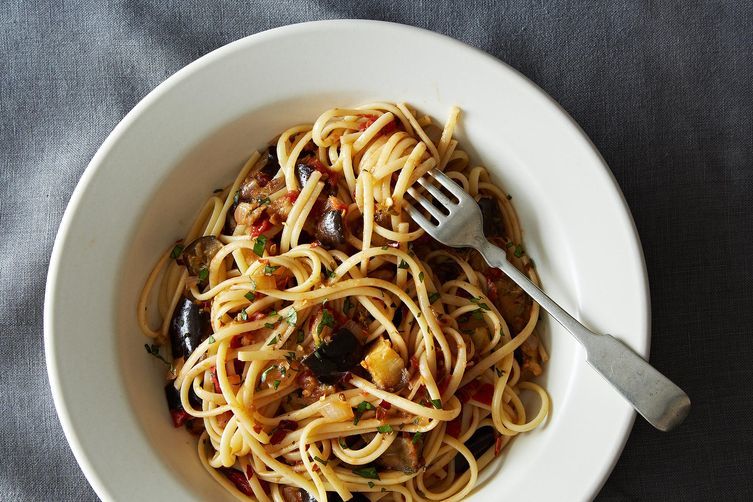 Spicy Eggplant Pasta + Gin Spritz
