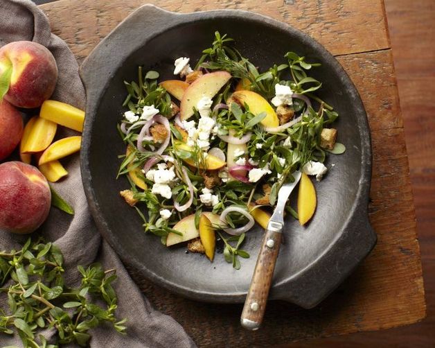Mike Price's Purslane-Peach Salad with Feta and Pickled Red Onions