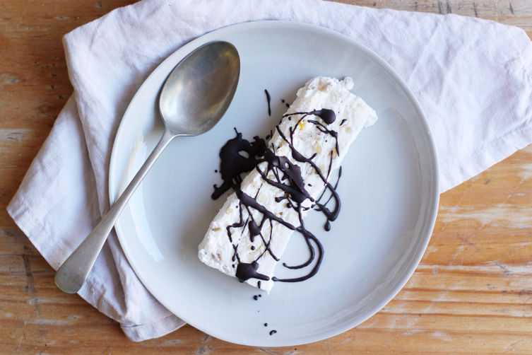 Mattonella (Pine Nut Semifreddo with Chocolate Sauce)
