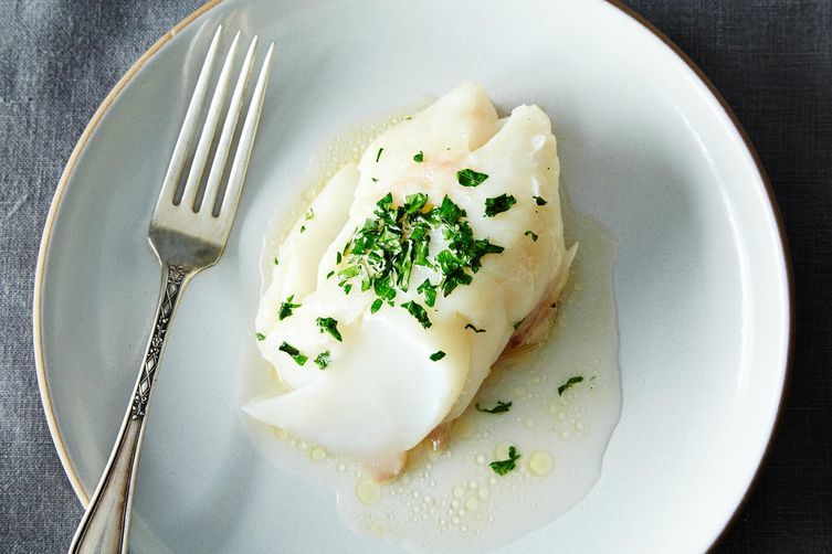 Baked Fish Fillets with Butter and Sherry + Pan-Fried White Beans with Kale