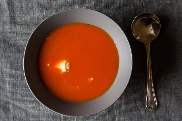 Spicy Tomato Soup + Slivered Celery and Walnut Salad