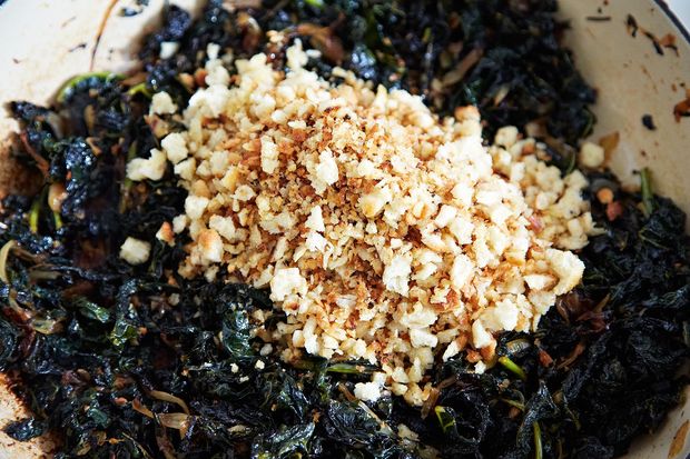 Slow-Cooked Tuscan Kale with Pancetta, Breadcrumbs, and a Poached Egg
